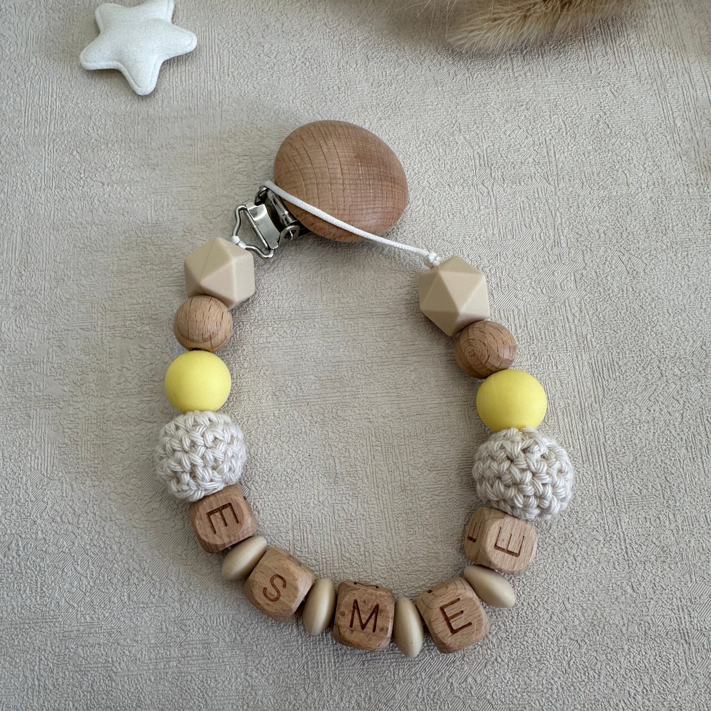 Attache tétine beige & jaune