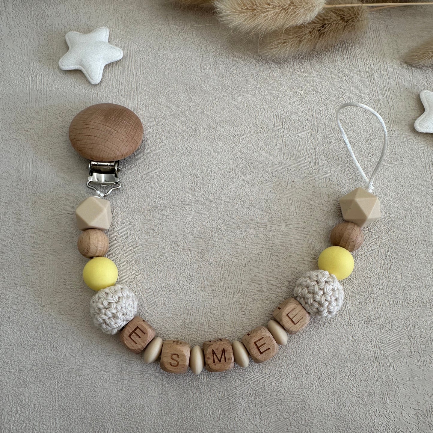 Attache tétine beige & jaune