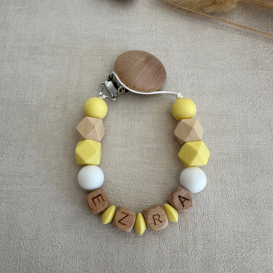 Attache tétine jaune & blanc