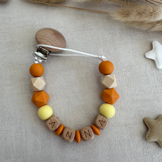 Attache tétine orange & jaune