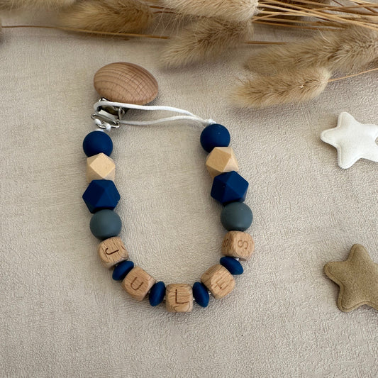Attache tétine bleu & gris