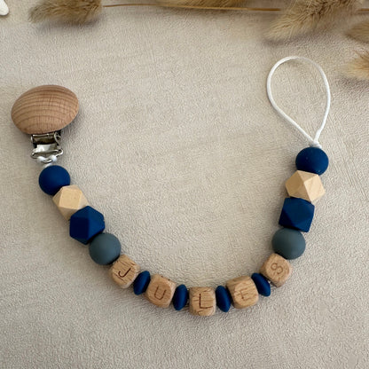 Attache tétine bleu & gris