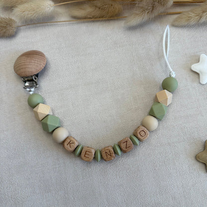 Attache tétine vert & beige