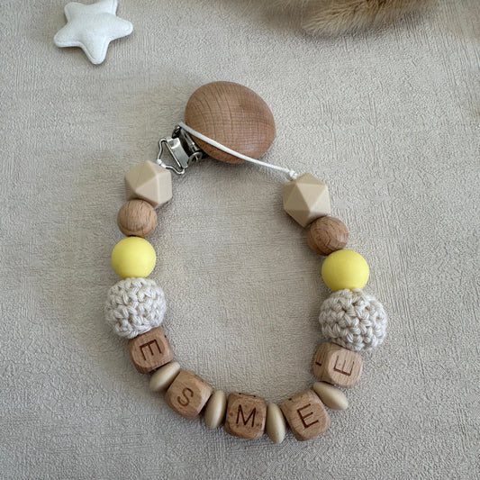 Attache tétine beige & jaune