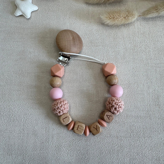 Attache tétine corail & rose clair