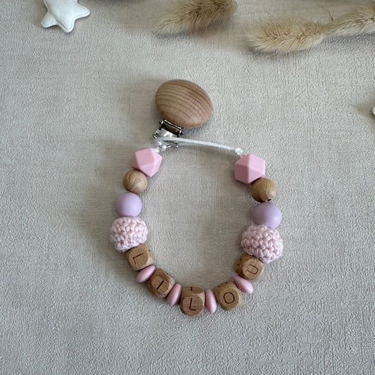 Attache tétine rose clair & violet