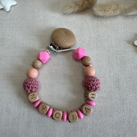 Attache tétine rose fluo & corail