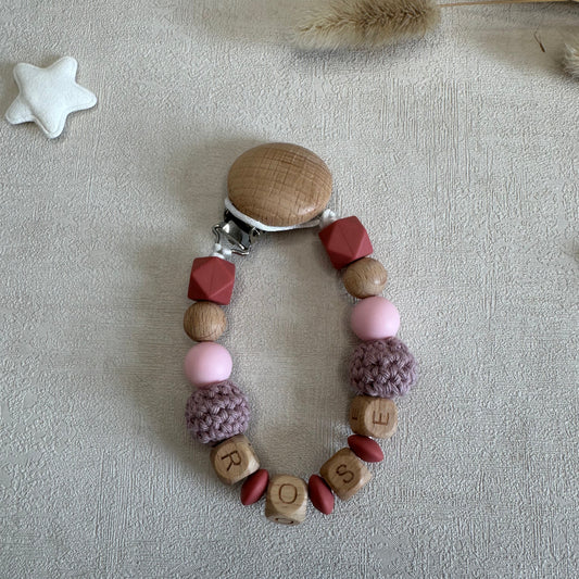 Attache tétine rouge & rose clair