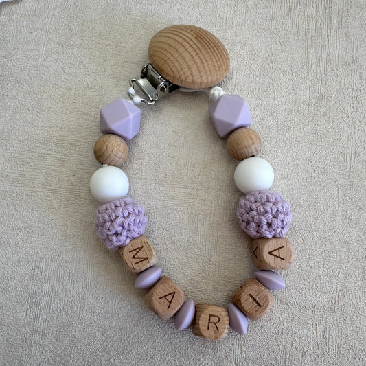 Attache tétine violet & blanc