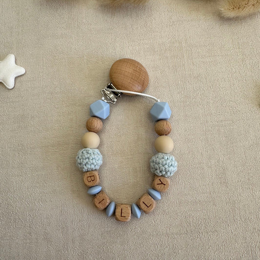 Attache tétine bleu clair & beige