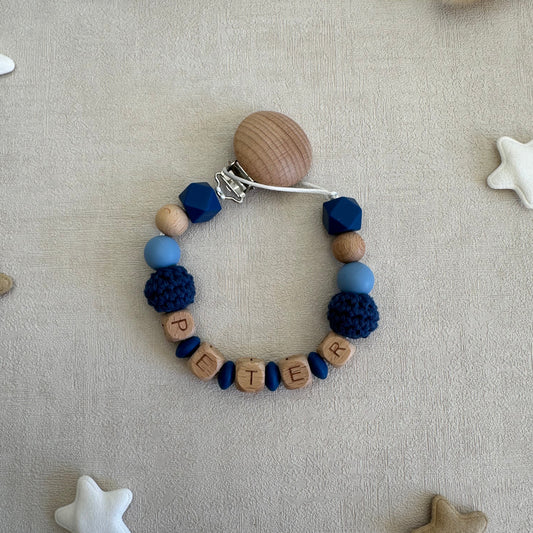 Attache tétine bleu foncé & bleu