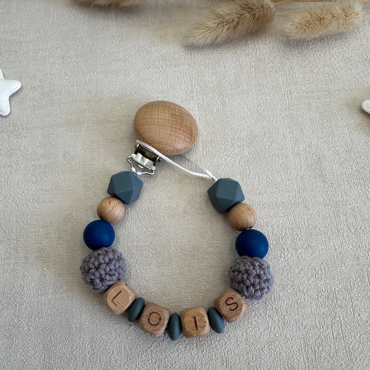 Attache tétine gris & bleu foncé