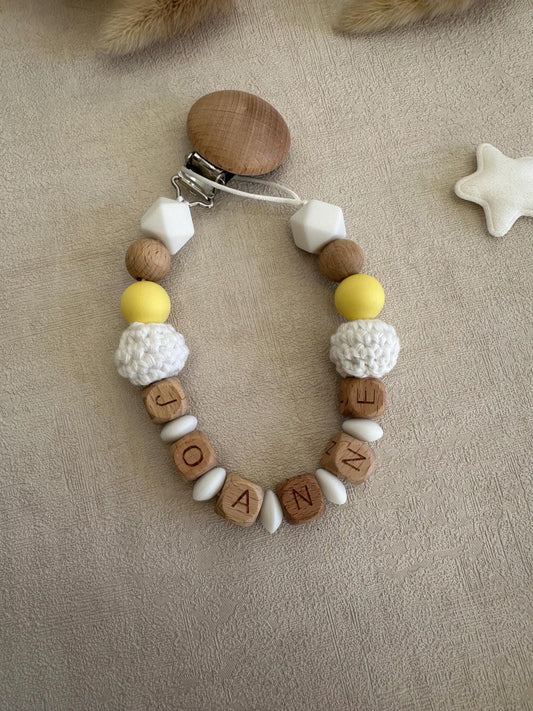 Attache tétine blanc & jaune